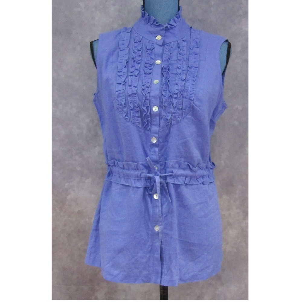 NEW Sandro Linen Blend Ruffled Drawstring Blouse